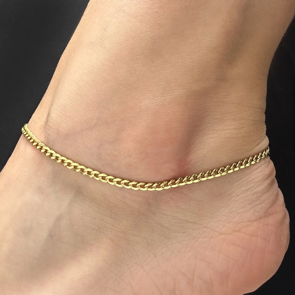 EUC 14K Gold-Filled 3mm Cuban Anklet (Solid Links) 10"